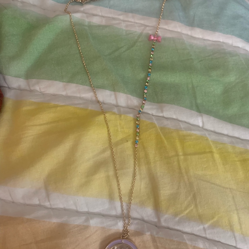 Betsey Johnson Gold Necklace with Pink and Multicolor Accents